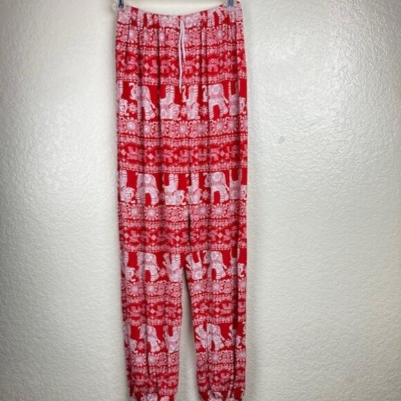 Women's Red & White Geeta Harem Hippie Aladdin Yoga Elephant Pants Sz S/M New - Picture 2 of 7